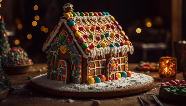 Décoration de maison en pain d'épice maison avec glaçage sucré généré par l'IA