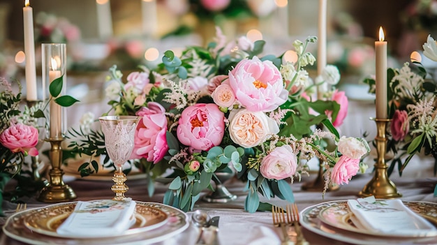 Décoration de mariage avec des pionnées décoration florale et célébration d'événements fleurs de pionnée et cérémonie de mariage dans le jardin style country anglais