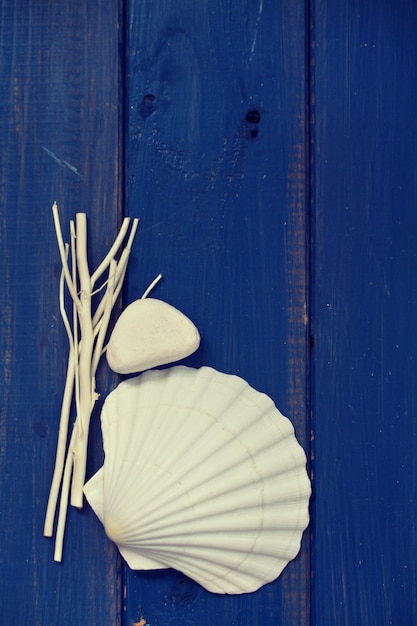 Décoration de la mer sur une surface en bois bleue