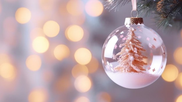 Décoration de Noël avec arbre de Noël à l'intérieur sur fond pastel avec lumières bokeh