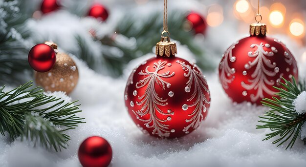 Décoration de Noël avec des bijoux et un sapin sur fond bokeh