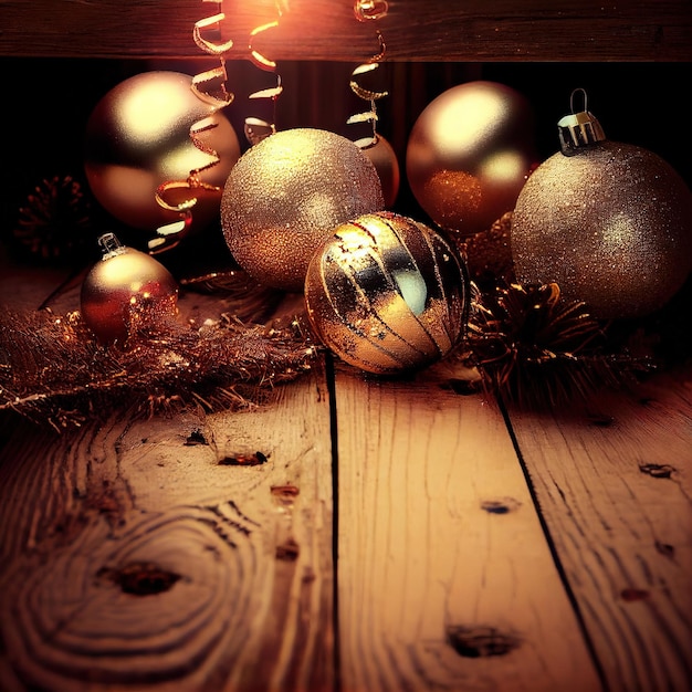 Décoration de Noël sur un fond abstrait Boules de Noël et branches d'arbres