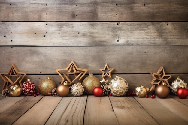 Décoration de Noël sur fond en bois avec espace de copie pour vos vœux de Noël