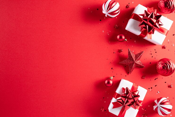 Photo décoration de noël fond rouge