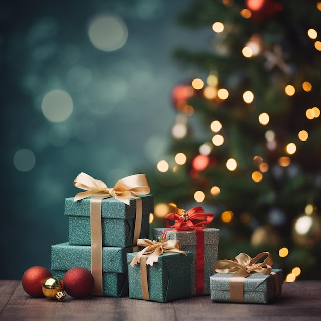 Décoration de Noël gratuite avec des photos et des boîtes cadeaux sur une surface grise