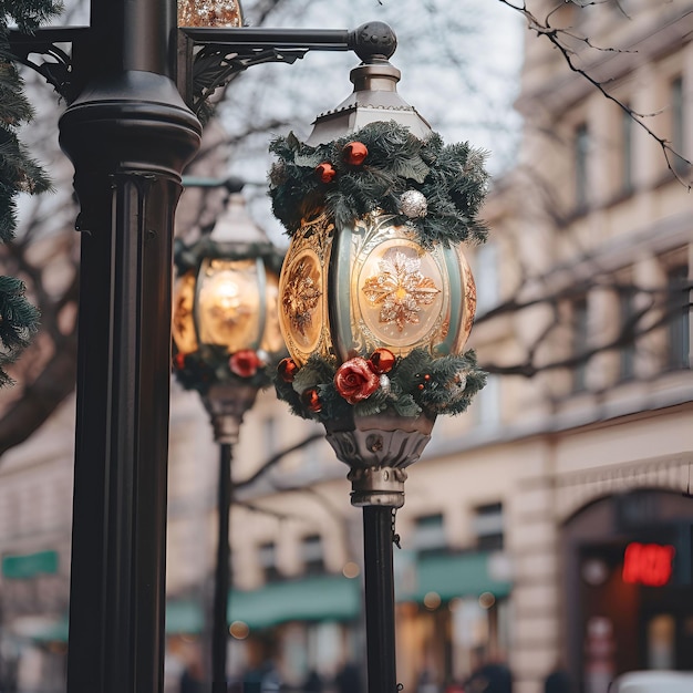 Décoration de Noël des lampadaires dans les rues de la ville