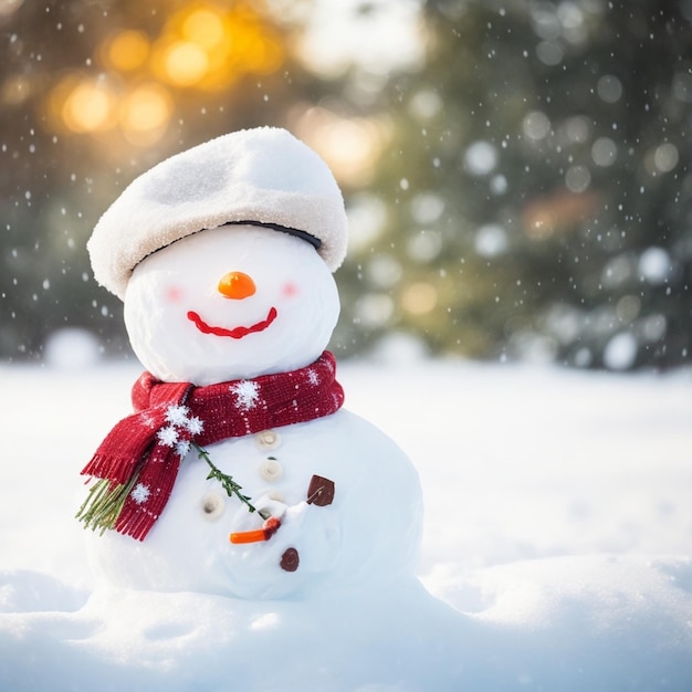 Décoration de Noël avec un mignon et joyeux homme de neige