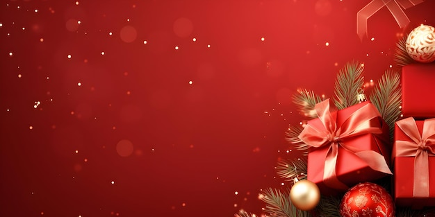 Décoration de Noël photo avec texte d'espace de copie Bannière de vente de Noël sur rouge