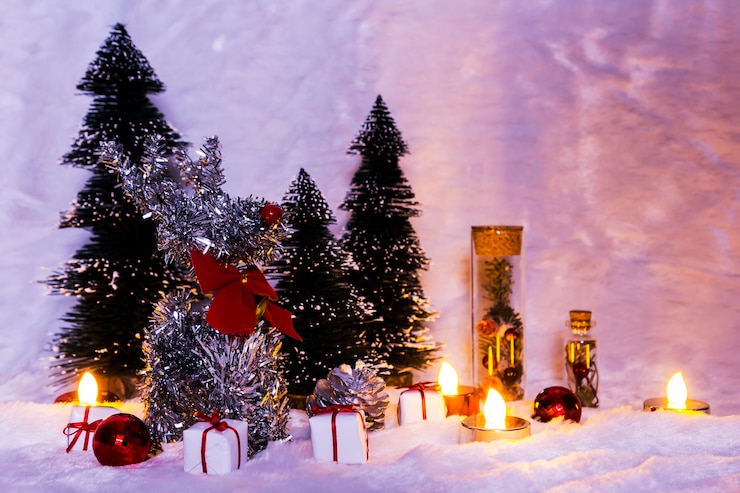 Photo décoration de noël de rennes et de pin
