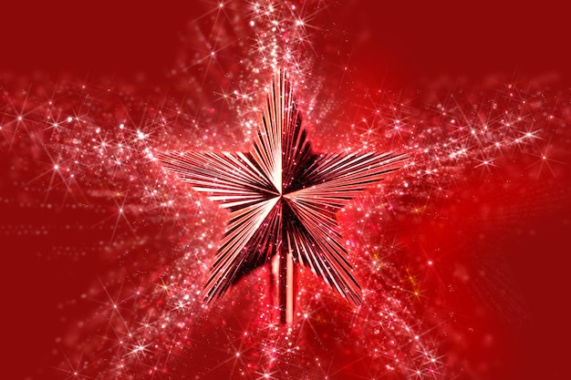 Décoration de Noël Étoile rouge avec lumières et fond rouge