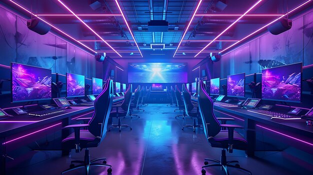 La décoration de la pièce redéfinie Embrace les couleurs néons vibrantes et le design d'intérieur cyberpunk futuriste