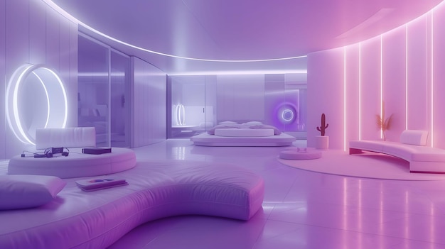 La décoration de la pièce redéfinie Embrace les couleurs néons vibrantes et le design d'intérieur cyberpunk futuriste