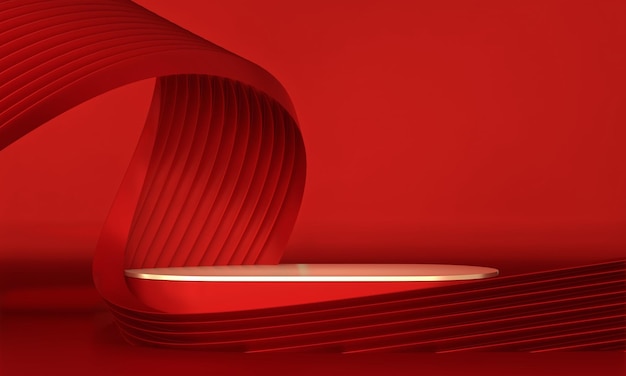 Décoration de podium de scène rouge adaptée aux produitsRendu 3D