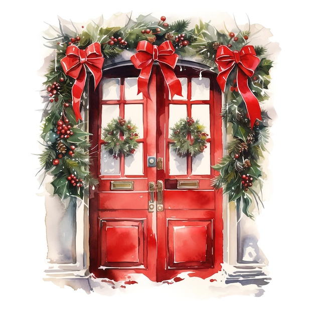Décoration de porte affiche de carte de Noël bannière aquarelle