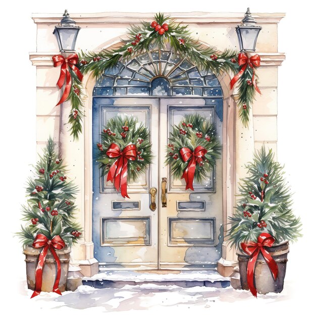 Décoration de porte Carte de Noël affiche bannière aquarelle