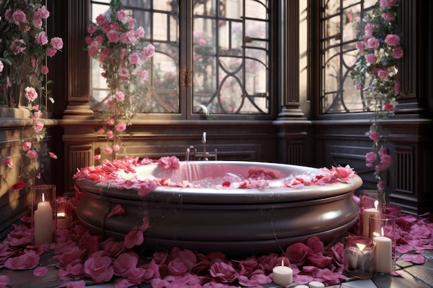 Décoration romantique de la baignoire