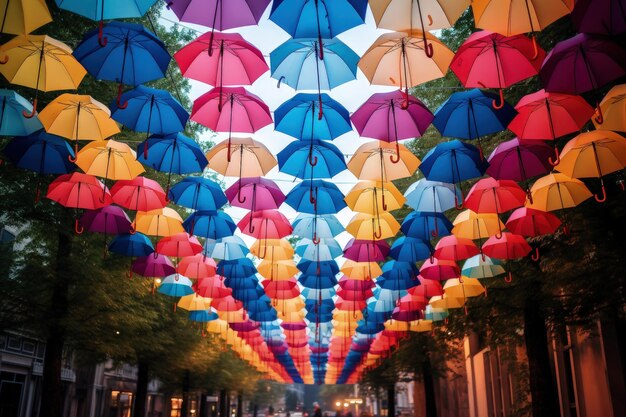 Décoration de rue avec des parapluies