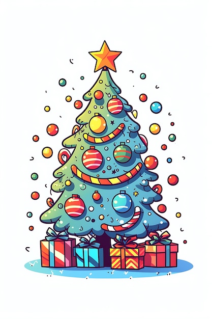 Décoration de style clip art pour sapin de Noël et boîtes à cadeaux Joyeux Noël et bonne année