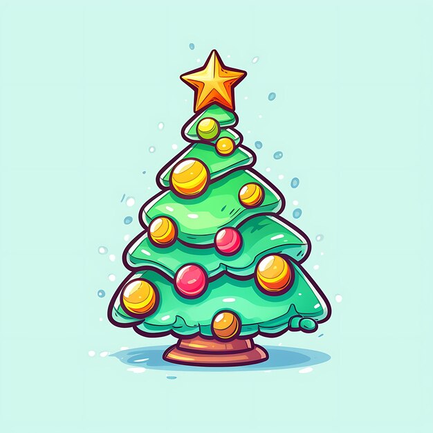 Photo décoration de style clip art pour sapin de noël et boîtes à cadeaux joyeux noël et bonne année