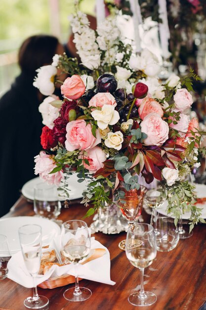 Décoration de table bouquet rose