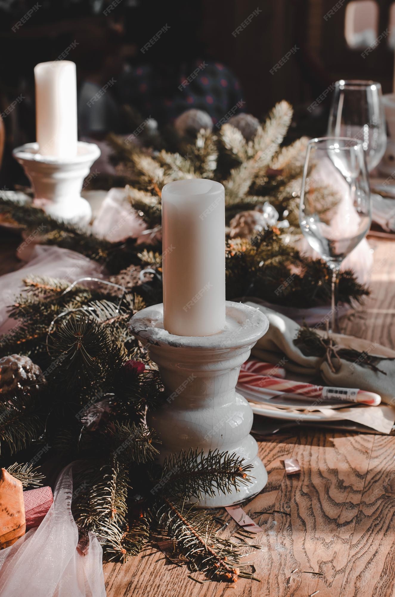 Décoration De Table De Noël Bougie Sur Une Table De Noël Décorée