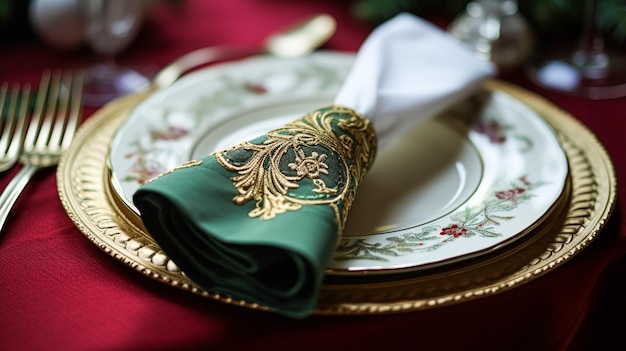 Décoration de la table de Noël, des tables de vacances, du paysage et de la table à dîner, décoration d'événements formels pour la célébration familiale du Nouvel An, style anglais de campagne et de maison.