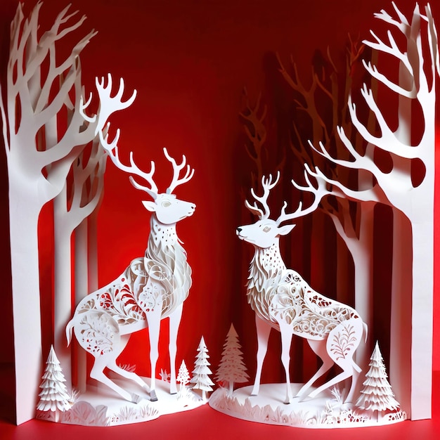 Décoration traditionnelle de Noël des rennes illustration de style découpé en papier
