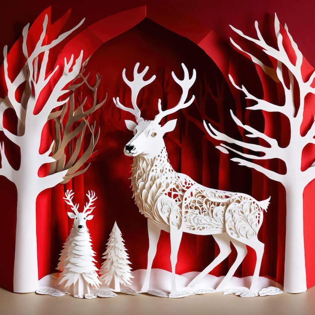 Décoration traditionnelle de Noël des rennes illustration de style découpé en papier