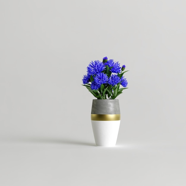 Décoration de vase de fleurs illustration 3d isolé sur fond blanc