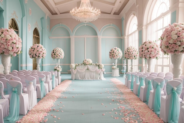 Décorations d'allée de la salle de mariage en couleurs pastel idées d'inspiration de thème
