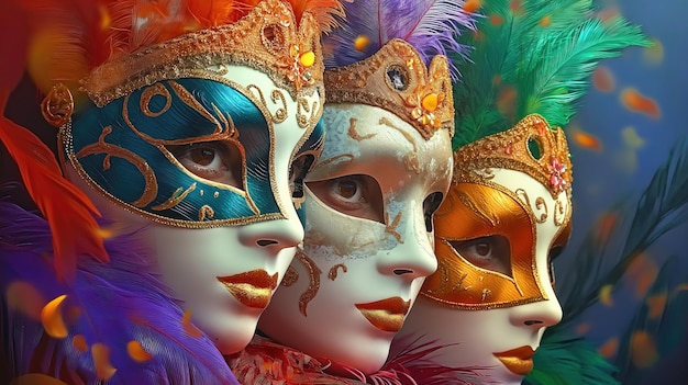 Des décorations colorées de masques de carnaval