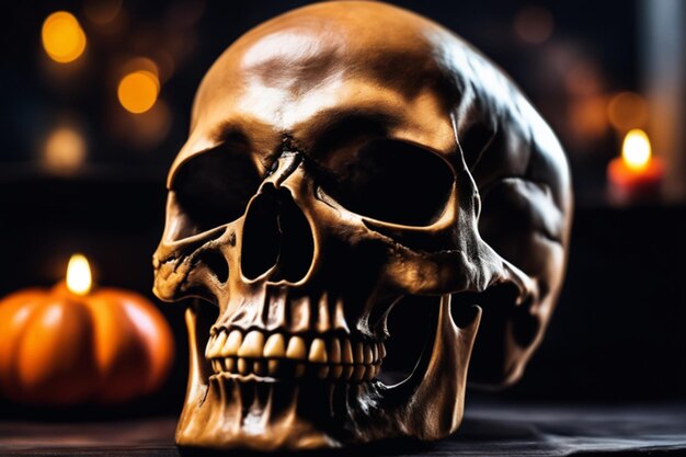 Décorations effrayantes de nuit d'Halloween et crâne