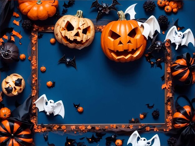 Décorations de fête de citrouille de cadre d'Halloween dans un style fantasmagorique