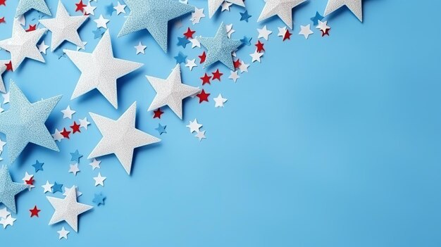 Décorations de la fête de l'indépendance américaine du 4 juillet sur fond bleu pastel