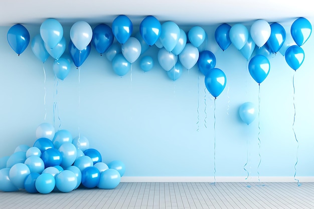 Des décorations de fête à thème bleu comme des banderoles et