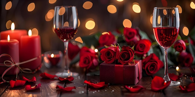 Des décorations florales et de bougies exquises sur une boîte-cadeau Zotto Concept de bannière en verre de vin Ballon de mariage Arch Boho Chic Tableau élégant Bougies vintage Arrangements de fleurs DIY