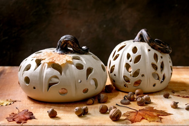 Décorations d'Halloween, citrouilles en céramique fabriquées à la main