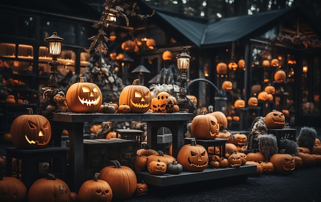 Décorations d'Halloween à l'extérieur d'une maison moderne