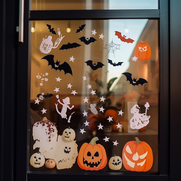 Décorations d'Halloween sur la fenêtre