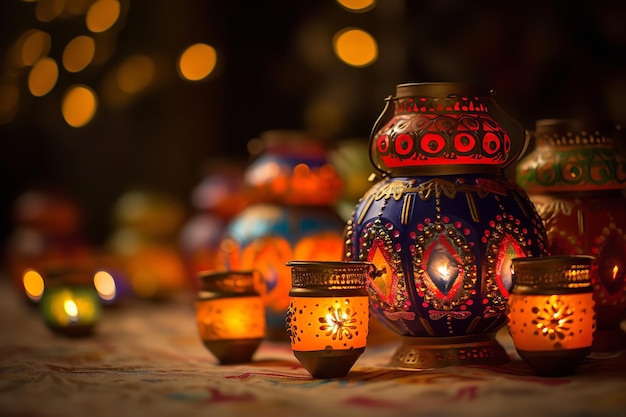 Décorations et lampes traditionnelles de Diwali