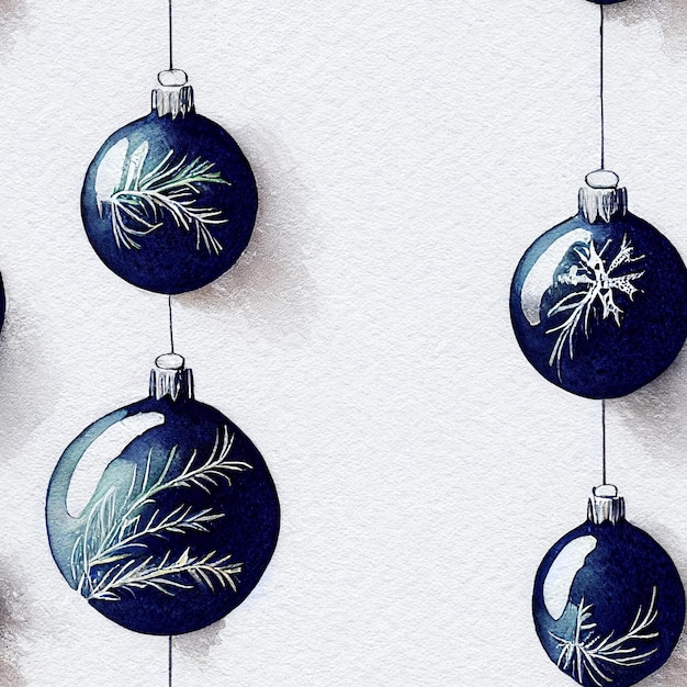 Décorations de Noël bleues. Modèle de retour sans couture. Motif d'époque. Art numérique