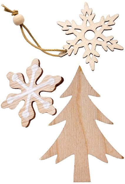 Décorations de Noël en bois sur fond blanc isoler