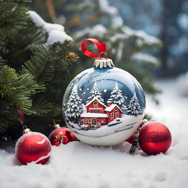 Décorations de Noël festives au pays des merveilles dans la neige avec arbre