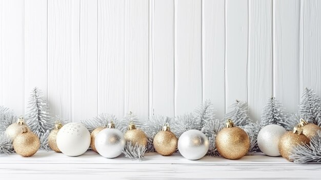 Décorations de Noël sur fond de bois blanc