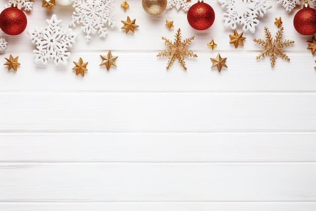 Décorations de Noël sur fond de bois blanc