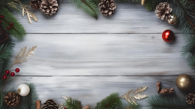 Décorations de Noël sur un fond en bois