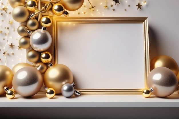 décorations de Noël sur un fond doré avec espace de copie décorations de Noël sur un doré