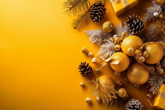 Décorations de Noël sur fond jaune