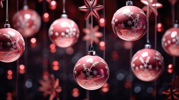 Décorations de Noël roses pour l'arbre de Noël sous forme de boules avec des flocons de neige