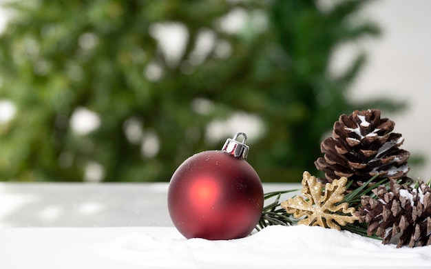 Décorations de Noël sur une surface enneigée